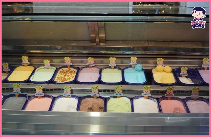 (Ảnh: Hình ảnh các loại kem Gelato Baby Boss với màu sắc và kết cấu hấp dẫn)