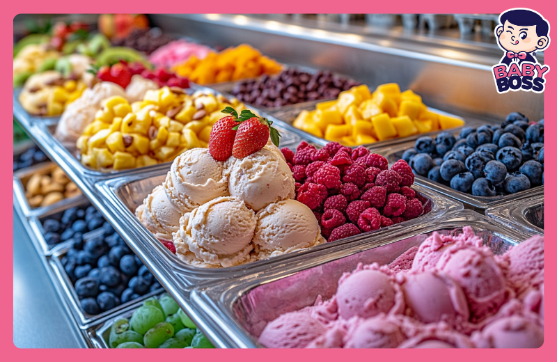 Topping đa dạng cho kem Ý Gelato, phù hợp tiệc gia đình, tiệc doanh nghiệp