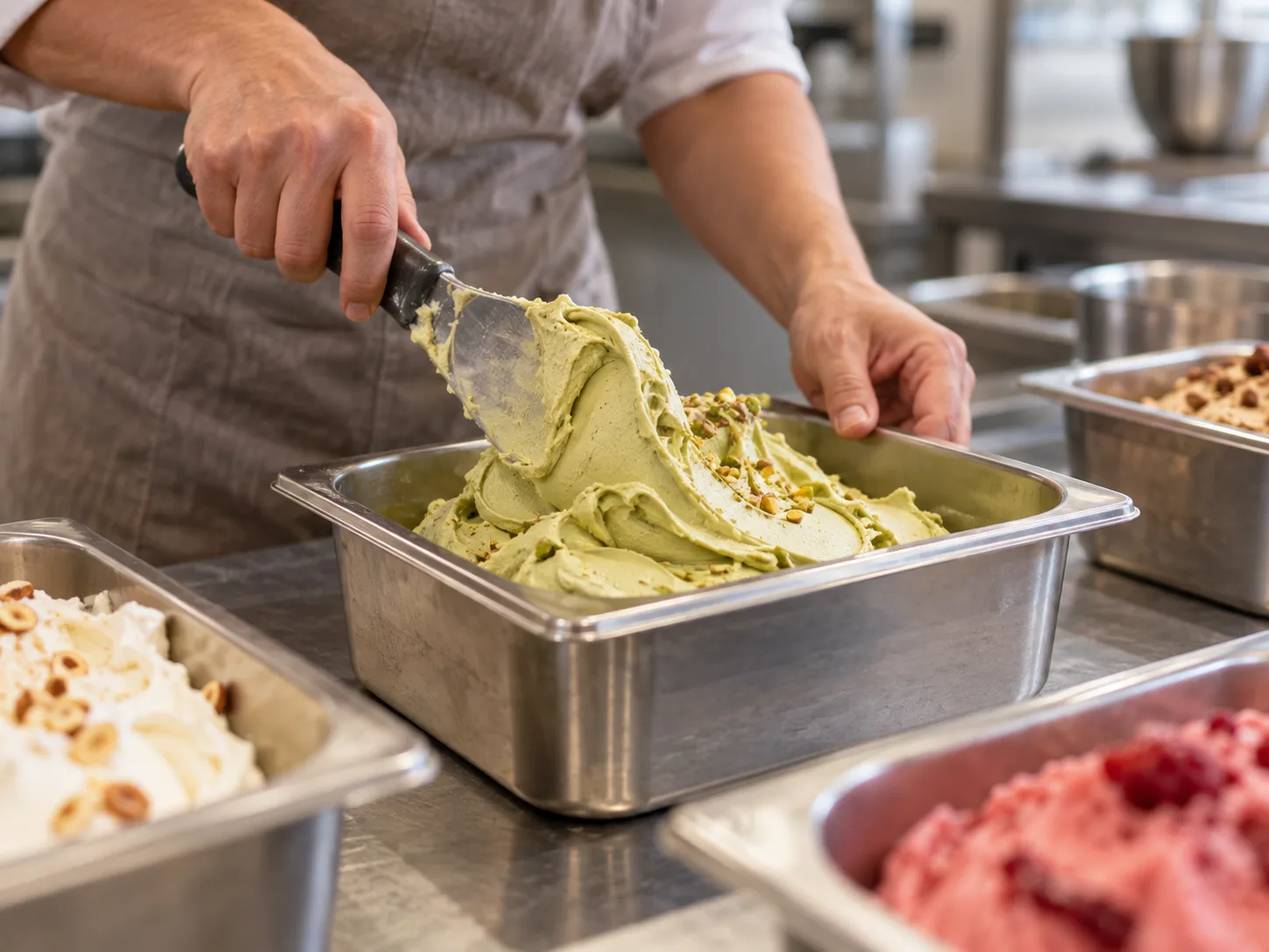 A Gelato maker preparing Gelato, AI-generated illustration